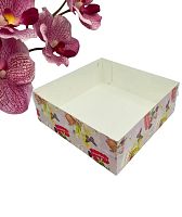 Коробка подарочная для зефира, тортов и пирожных с пластиковой крышкой 200*200*70мм(с праздником)