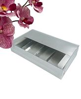 Коробка для эклеров и эскимо с пластиковой крышкой 250*150*50мм 4шт (серебро)