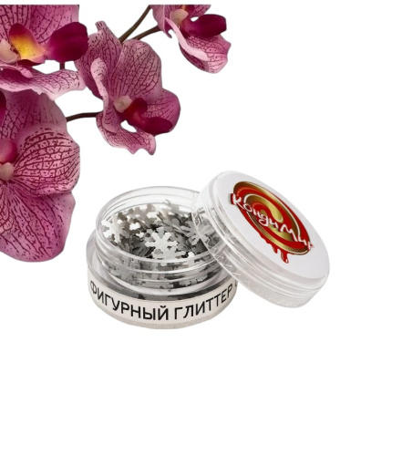 Глиттер пищевой фигурный снежинки серебрянные Глиттер пищевой фигурный снежинки серебрянные