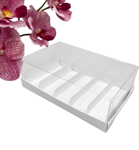 Коробка для эклеров и пирожных с прозрачным куполом 220*135*70мм (5) (белая) Коробка для эклеров и пирожных с прозрачным куполом 220*135*70мм (5) (белая)