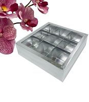 Коробка под ассорти десертов с пластиковой крышкой 240*240*70мм(9 ячеек)(серебро)