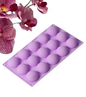 Форма для выпечки Доляна «Фигуры. Полусфера», силикон, 28×16.5×2.3 см, 15 ячеек, сиреневая