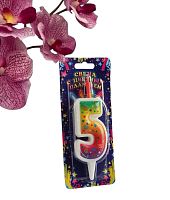Свеча для торта "Цветное пламя", 10 см, цифра "5", микс