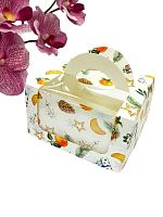 Коробка под бенто торт с окном 14*14*8см "Мандарины и звезды", 1 эл., СИМА