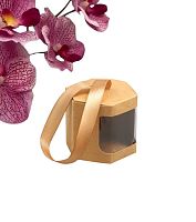 Коробка подарочная шестигранная, с окном, крафтовая, 17*10*10 см