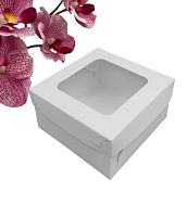 Коробка для зефира, тортов и пирожных 120*120*60 мм (белая) со съемной крышкой и окном 