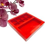 Коробка с пласт. крышкой для конфет 200*200*30мм(8)+для шоколад. плитки 160*80мм(красная матовая)