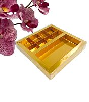 Коробка с пласт.крышкой для конфет 200*200*30мм(8)+для шоколад.плитки 160*80мм(золото)