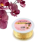 Лента капроновая с металлической нитью «Звёзды и вьюнки», 38 мм, 2.7±0.5 м, цвет золотой