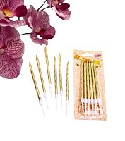 Свечи в торт с подставками, золотые, 6 шт., 8 см