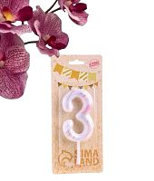 Свеча в торт "Белый мрамор", цифра "3", ГИГАНТ, 9 см