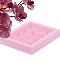 Коробка для конфет с пластиковой крышкой 190*150*30мм, 12шт (розовая матовая)