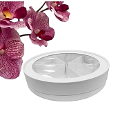 Коробка для ассорти сладостей ШЛЯПНАЯ с окном диам.200мм выс.35мм БЕЛАЯ (6 сегментов)