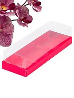 Коробка под муссовые пирожные с пластиковой крышкой 260*85*60 мм на 3 шт (красная матовая)