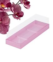 Коробка под муссовые пирожные с пластиковой крышкой 260*85*60 мм на 3 шт (розовая матовая)