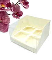 Картонная упаковка на 4 капкейка с пластиковой крышкой, 160*160*100мм (белая) 3 эл. Картонная упаковка на 4 капкейка с пластиковой крышкой, 160*160*100мм (белая) 3 эл.