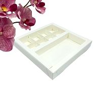 Коробка с пласт. крышкой для конфет 200*200*30мм(8)+для шоколад. плитки 160*80мм(белая)