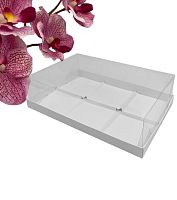 Коробка под муссовые пирожные с пластиковой крышкой 300*195*80 мм на 6 шт (белая)