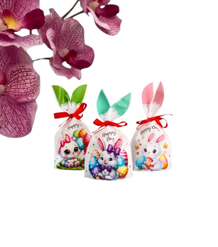 Пакет полиэтиленовый подарочный с ушками «Зайчата», 13×23±1 см