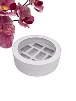 Коробка для макарон диам.200мм выс.60мм(8)(белая) круглая с окном и ложементом ТУБУС(прямоуг ячейки)