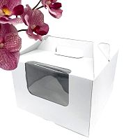 Коробка для торта с ручкой и окошком, 305*305*205мм (белая), гофрокартон, 3 эл.