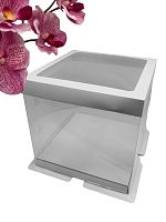 Коробка для торта ПРЕМИУМ, 235х235х220мм,БЕЛАЯ,прозрачная с пъедесталом и окном.