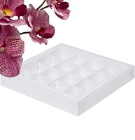 Коробка для конфет с пластиковой крышкой 200*200*30мм, 16шт (белая)
